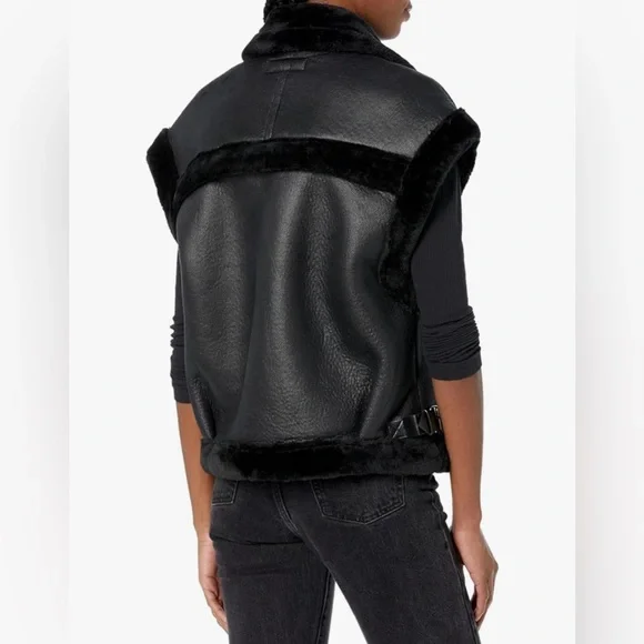 🖤Blank NYC Faux Shearling Trim Vegan Leather Vest Chic Layering Statement Piece - Picture 4 of 9